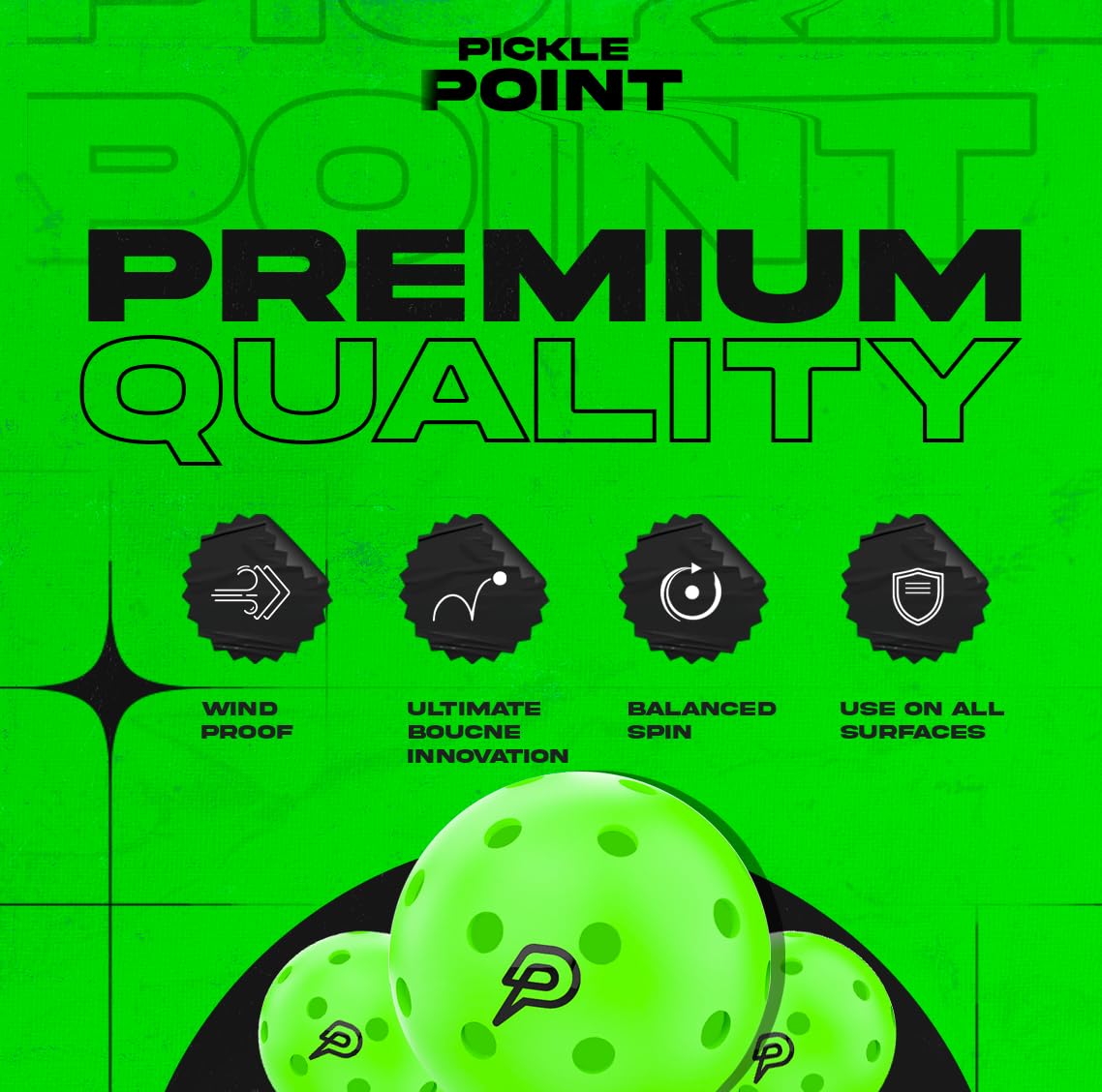 PICKLEPOINT Sh4d0w Pickleball Balls | 4 Pack | 40-Hole Outdoor Pickleball | Built to USAPA Specifications | PicklePoint Premium Outdoors Balls | Green Neon Balls