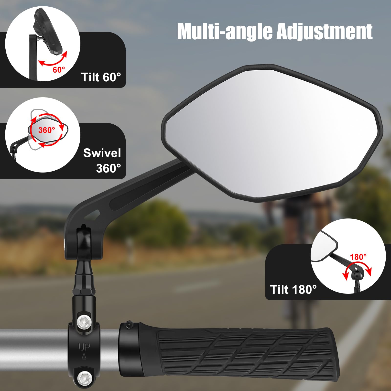 Diyife Bike Mirror, Bike Mirror Handlebar Mount 1 Pair, Wide Angle Large Handlebar Rearview Mirror, Blast-Resistant 360°Adjustable Bicycle Rear View Mirror Accessories for Mountain Road Bike