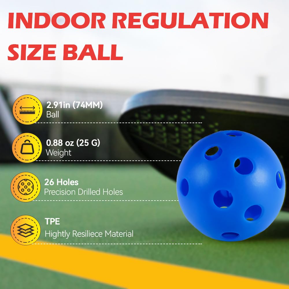 Fizzazzle Indoor Pickleball Balls - 6 Pack 26 Holes - USAPA Standard Pickleball Balls - Pickleball Accessories Set - High Resilience & Durability Blue Pickle Balls