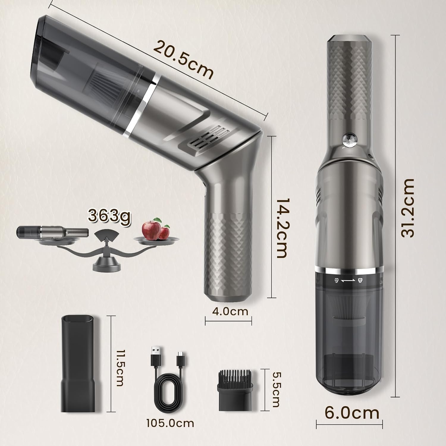 MZGO 90° Rotatable Handle Rechargeable Hand Vacuum Cordless Dry Wireless Portable Handheld Car Vacuum for Home/Car/Office