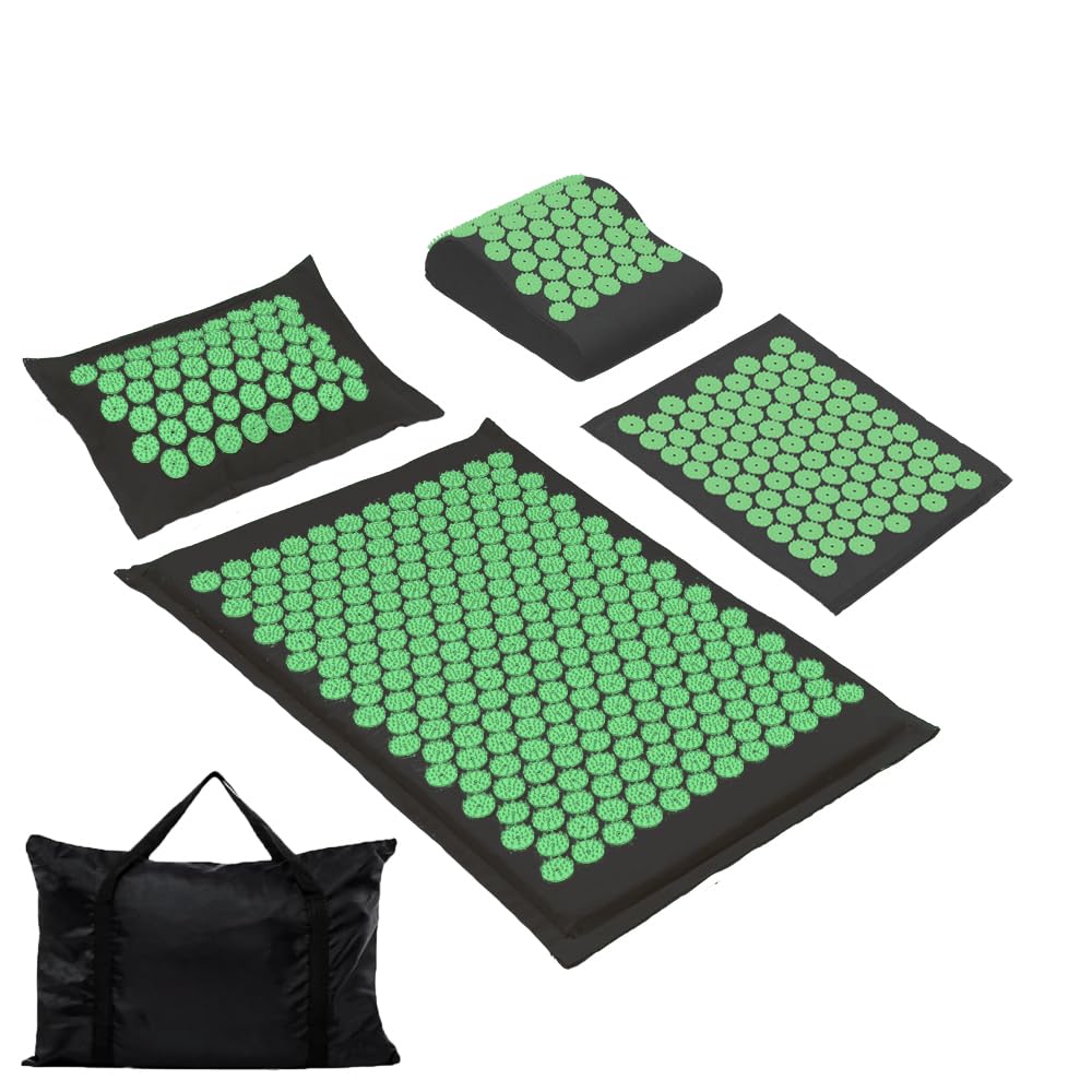 XiaoMaGe Acupressure Mat and Pillow Set with Carrying Bag - Acupuncture Mat for Neck & Back Pain Relief - Foot Manual Massager - Naturally Relaxation Gift - Stress Relief Massage Mat (Black)