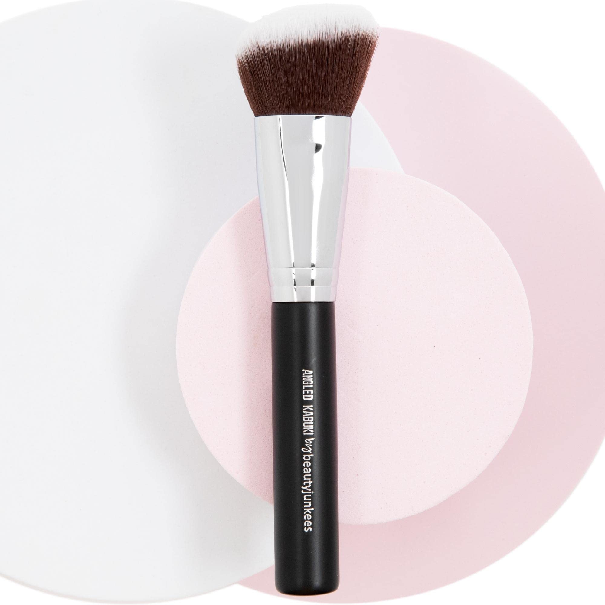 Beauty Junkees Angled Blush Brush for Cheeks – Bronzing Brush for Liquid, Cream, Mineral Powder Makeup Bronzer Contour Brush, Synthetic Kabuki Brush