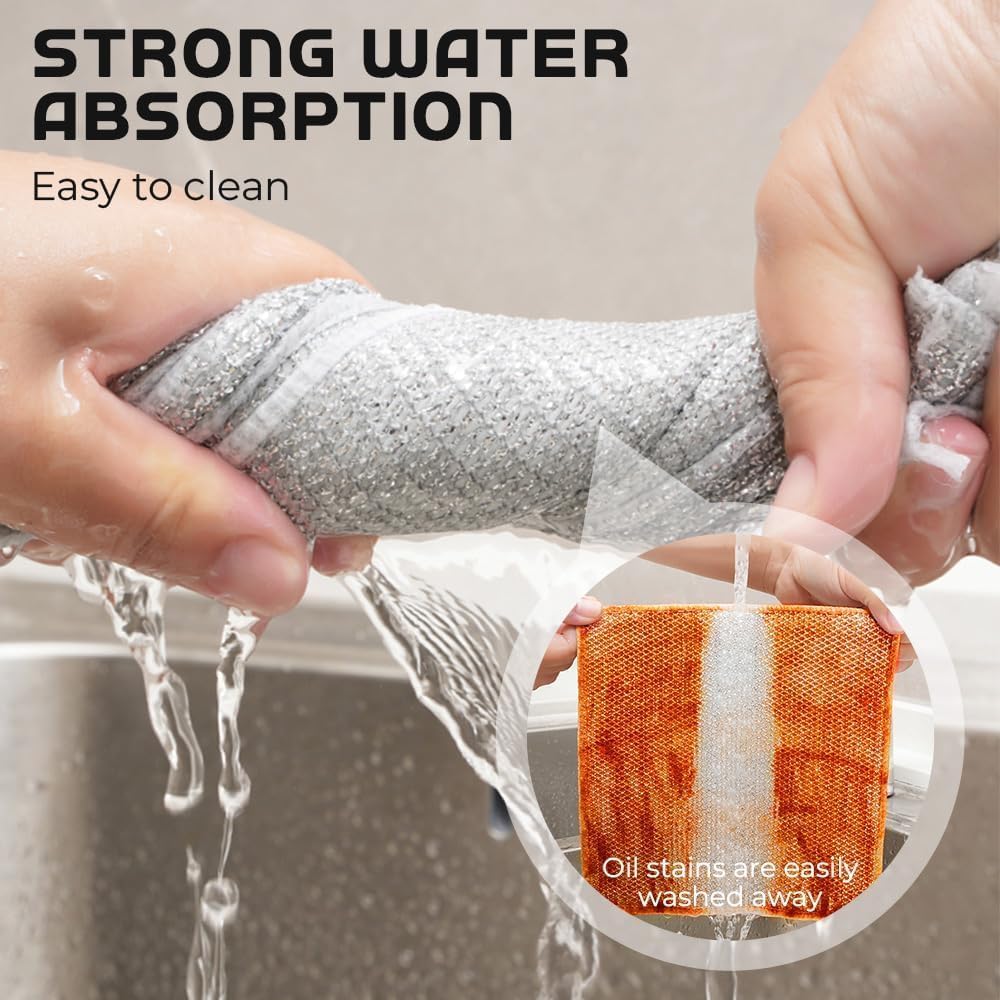 Multipurpose Wire Dishwashing Rags for Wet and Dry, 2024 Reusable Non Scratch Metal Wire Dishcloth, Upgrade Metal Scrubbing Pads Sponge Clean for Home Kitchen Stove Tops (5Pcs)