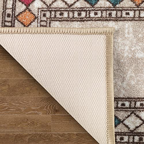 Antep Rugs Alfombras Modern Bordered 2x4 Non-Skid (Non-Slip) Low Profile Pile Rubber Backing Kitchen Area Rugs (Beige, 2'3" x 4')