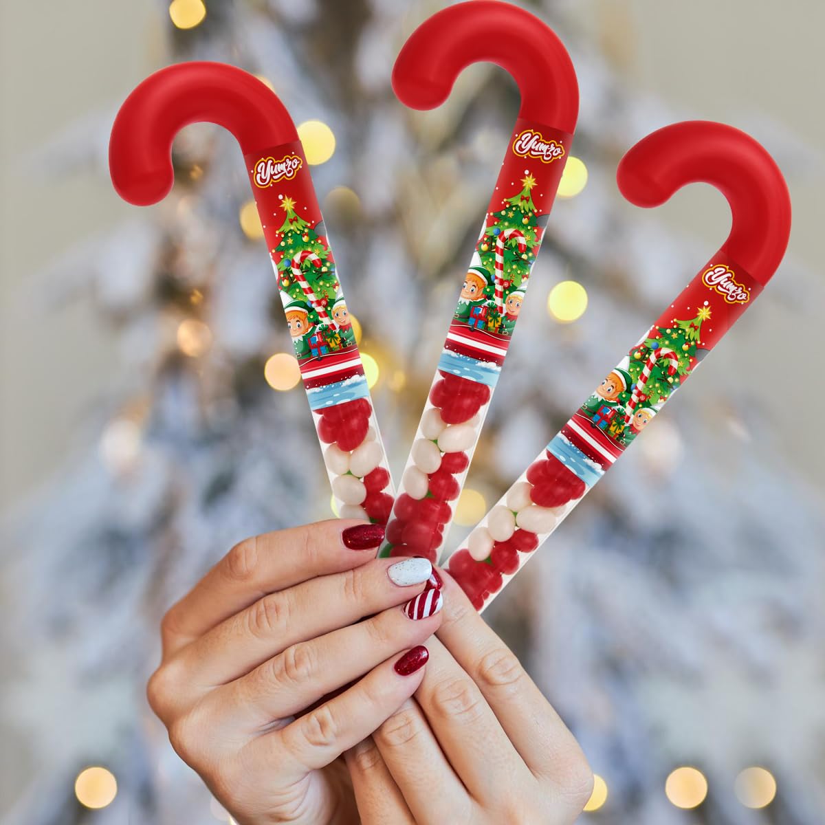 Christmas Candy cane Filled with Jelly Beans. 3 Pack, The Ideal Christmas Candy for Stocking Stuffers.