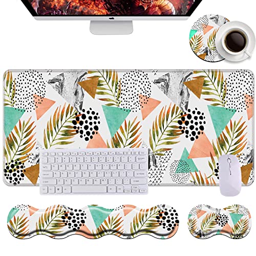 DSRGRGFDJ Keyboard Wrist Rest+Mouse Wrist Pad+Desk Pad Set,Memory Foam Ergonomic Easy Typing Pain Relief for Computer Laptop Office Home - Flowers and Butterflies