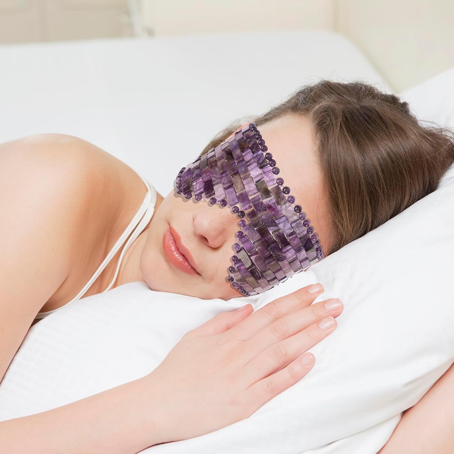 LazyGa Jade Eye Mask, Amethyst Crystal Eye Mask with Ear Strap for Face 100% Natural Gemstone Jade Sleep Mask for Hot & Cold Anti Aging Therapy