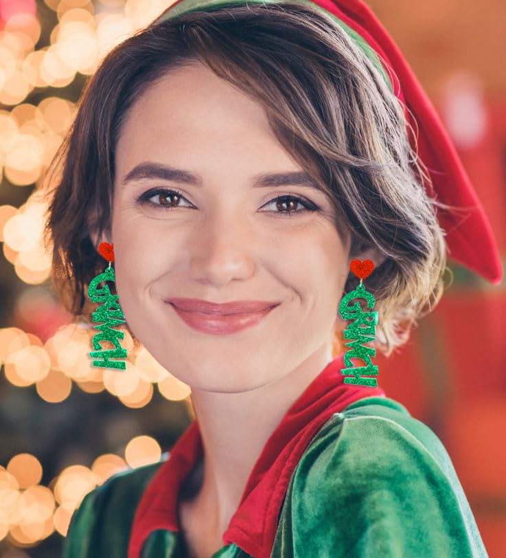 Christmas Earrings for Women Girls Teens, Glitter Acrylic Christma Earrings Accessories for Christmas Parties. Christmas Party Favors 2023, Suit for Christmas Costume Gift