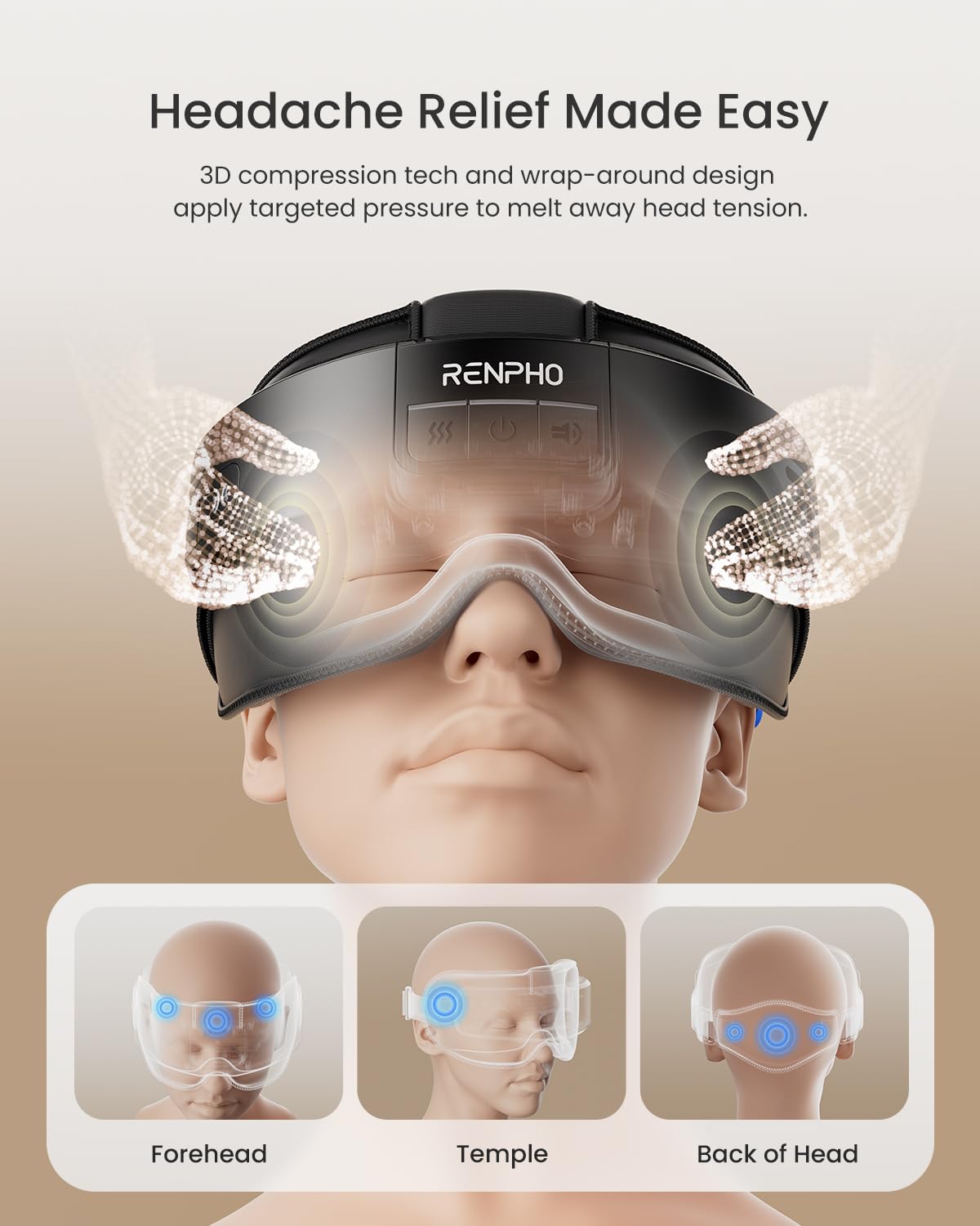 RENPHO FSA/HSA Eligible Head & Eye Massager, Christmas Birthday Gifts, Eyeris Masc Heated Eye& Head Massager for Migraines, Headache Massager for Forehead, Back of Head and Temple, Head Massager Scalp