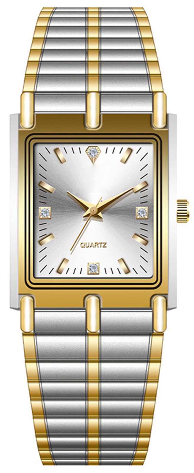 BESTKANG Men's Quartz Watch Waterproof Ultra-Thin Dress Rectangular Stainless Steel Watch (Silver)