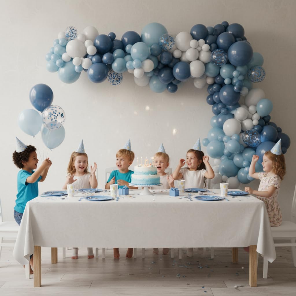 Balloon Garland Arch Kit – 146 Pcs Dusty Blue, White, Light Blue & Confetti Balloons & Baby Shower Boxes with Letters – White Boxes with White, Dusty Blue, Light Blue and Confetti Balloons