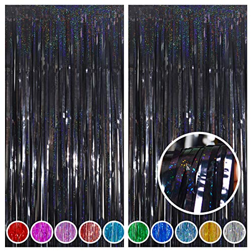 Melsan Foil Curtain, 2 Pack 3.2 ft x 8.2 ft Tinsel Foil Fringe Curtains Backdrop, Sparkle Metallic Foil Curtains for Party Photo Booth Props Decoration, Silver