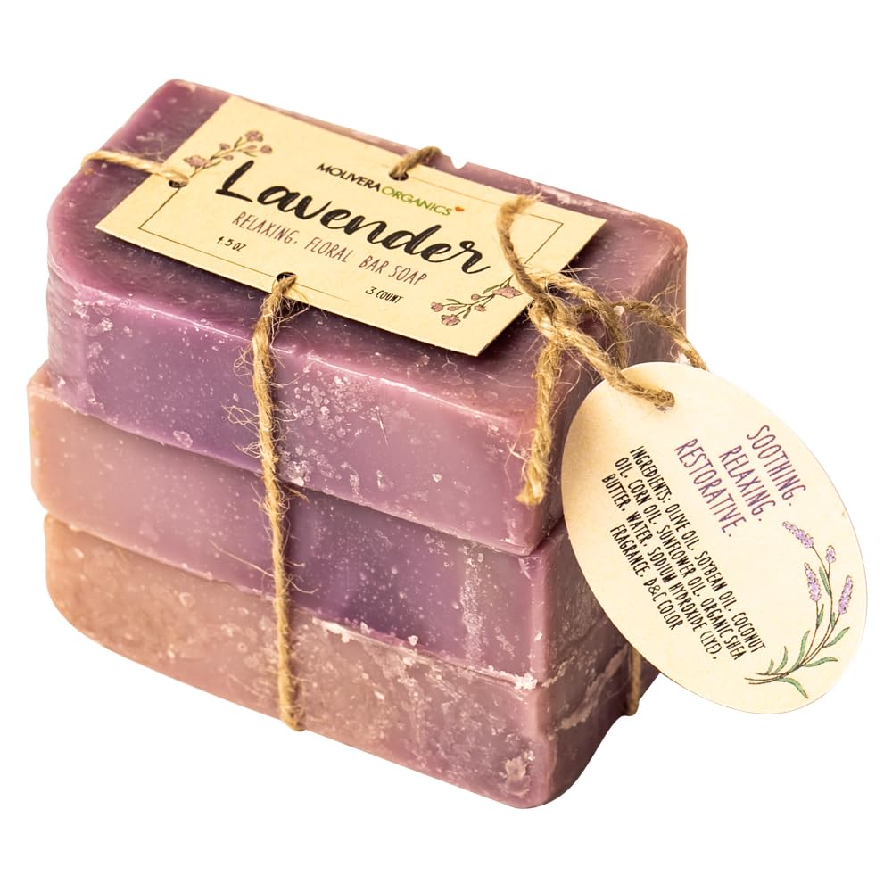 Molivera Organics Handmade Lavender Soap (3 Count) - Soothing Face and body cleansing and moisturizing. Safe for all skin types.