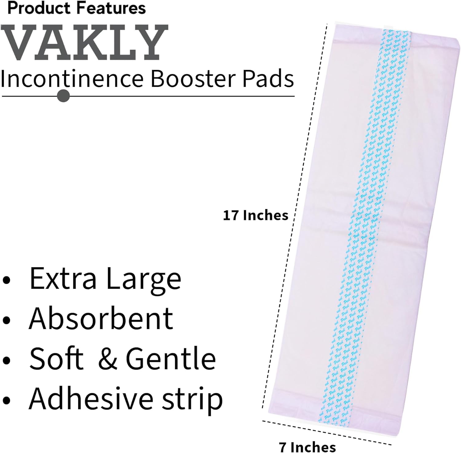 Adult XL Incontinence Booster Liner Pads with Adhesive [Extra Large 7''x17''] Extra Absorbent Diapers Insert Pad for Overnight Protection for Men and Women - Disposable, Soft Comfortable(180)