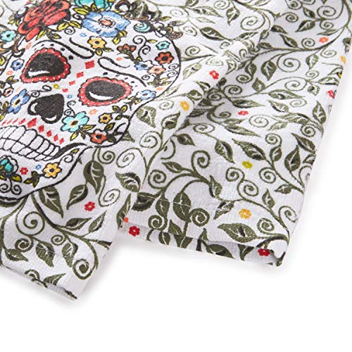 Fiesta Skull & Vine Kitchen Towel Set, 16"x28",Cotton, Black & White