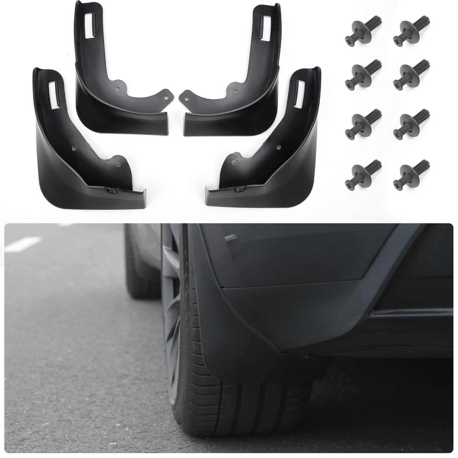 Mud Flaps with Full Protection, Punch-Free Splash Guards for 2021-2023 Tesla Model Y (Set of 4)