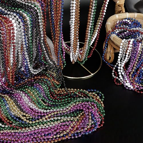 100PCS Mardi Gras Beads, Mardi Gras Beads Party Favors, Purple 33" Bead Toy Necklaces Costume Bulk, Festival Parade Throw Accessories for Halloween Mardi Gras Wedding Birthday Celebrations Decor