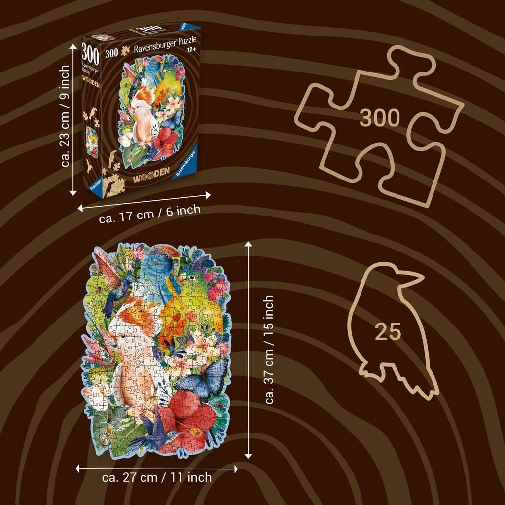 Ravensburger Beautiful Birds Wooden Jigsaw Puzzle for Adults - Every Piece is Unique, Softclick Technology Means Pieces Fit Together Perfectly