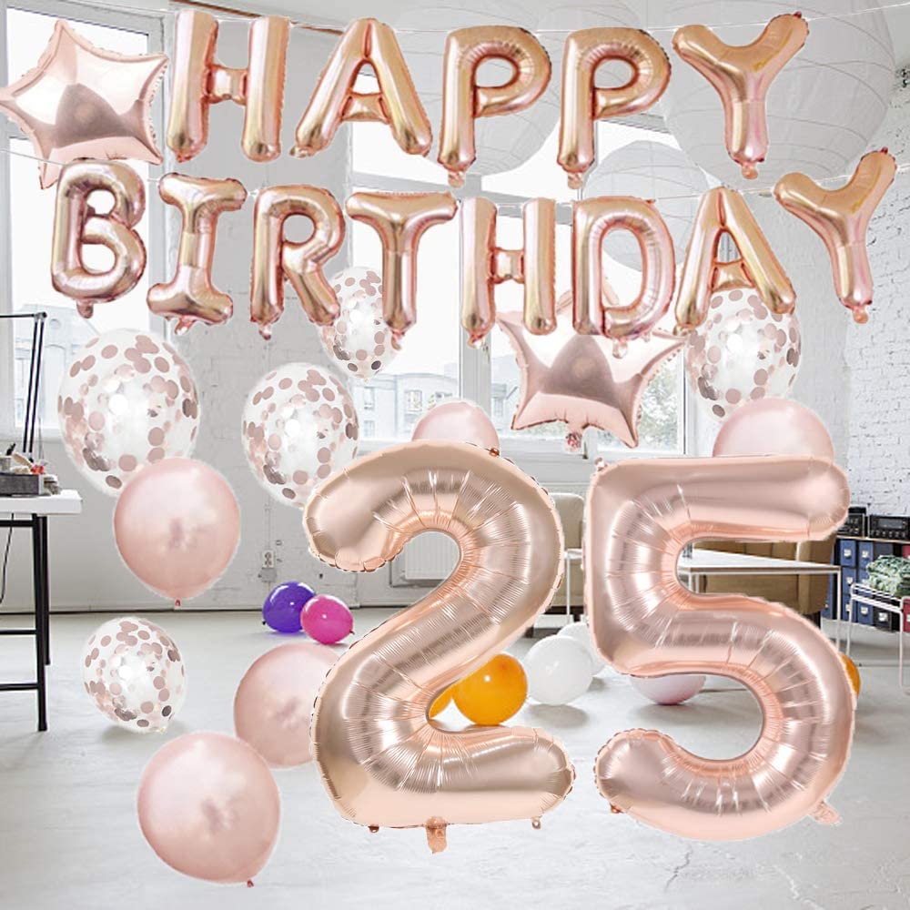 25th Birthday Decorations Party Supplies,25th Birthday Balloons Rose Gold,Number 25 Mylar Balloon,Latex Balloon Decoration,Great Sweet 25th Birthday Gifts for Girls,Photo Props