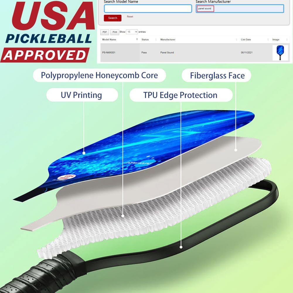 Pickleball Paddles Set of 2, USAPA Approved Fiberglass Pickleball Rackets Set Lightweight with Outdoor Pickleballs