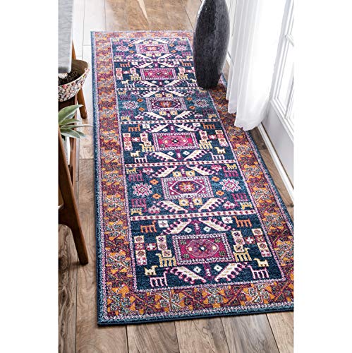 nuLOOM Vintage Lorena Tribal Area Rug, 8' Round, Navy