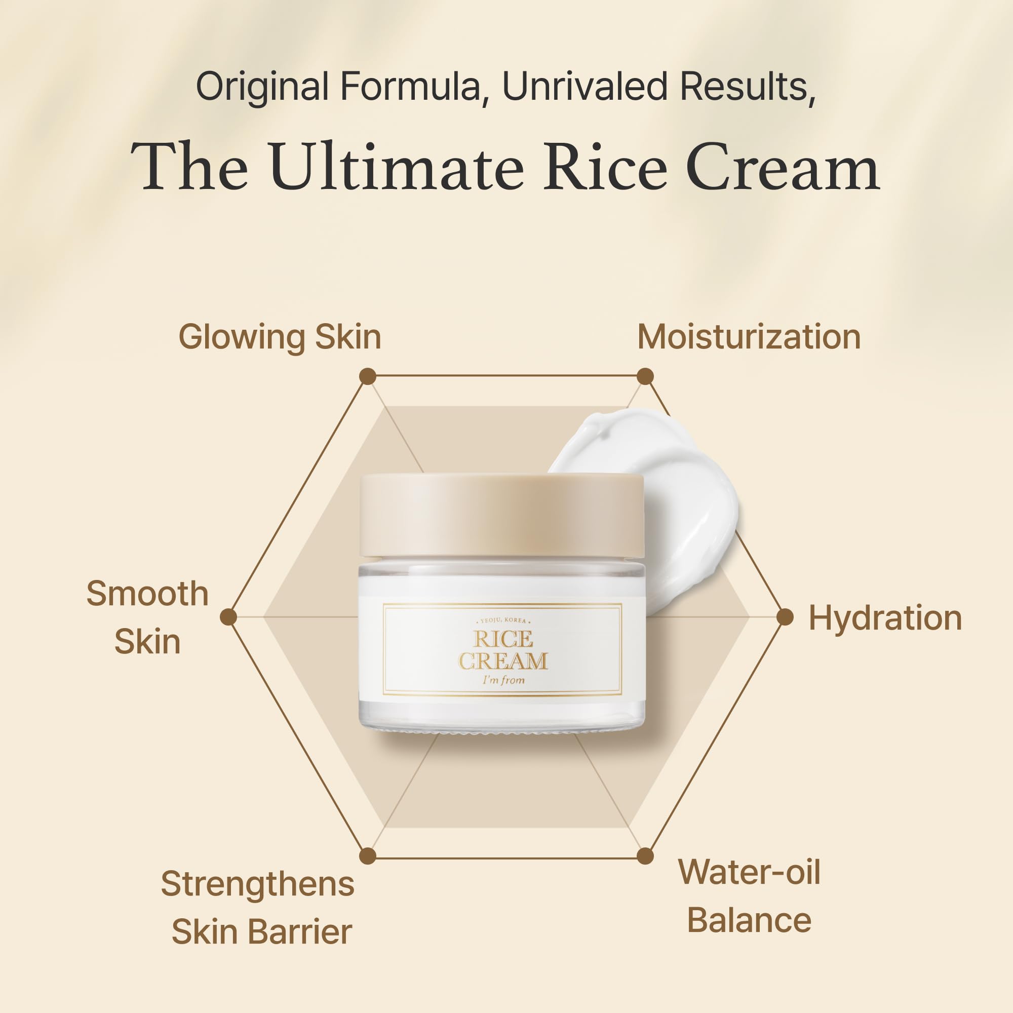 I'm from Rice Cream 1.69 Ounce, 41% Rice Bran Essence with Ceramide, Glowing Look, Improves Moisture Skin Barrier, Nourishes Deeply, Smoothening to Even Out Skin Tone, K Beauty