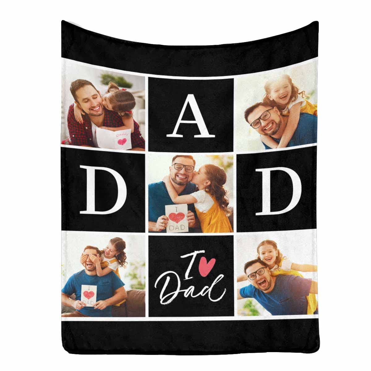 MyPupSocks Customized Blanket Gifts for Dad, Dad I Love Dad Heart with 5 Photos Blanket Personalized Blanket to Dad from Daughter Kids for Father's Day, Birthday Gifts for Men 30x40