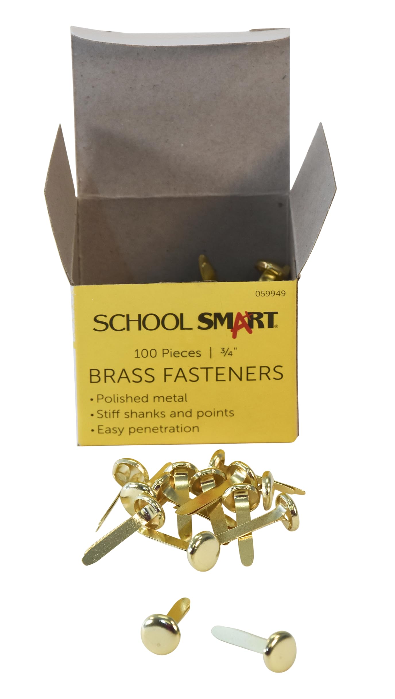 School Smart Brass Plated Fasteners - 3/4 inch - Box of 100 (059949), Maroon