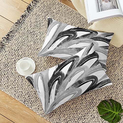 CaliTime Throw Pillow Cases Pack of 2 Cozy Fleece Two-Tone Abstract Feather Decorative Cushion Covers for Couch Bed Sofa Farmhouse Decoration 18 X 18 Inches Smoke Blue Sage Green Taupe Living Coral