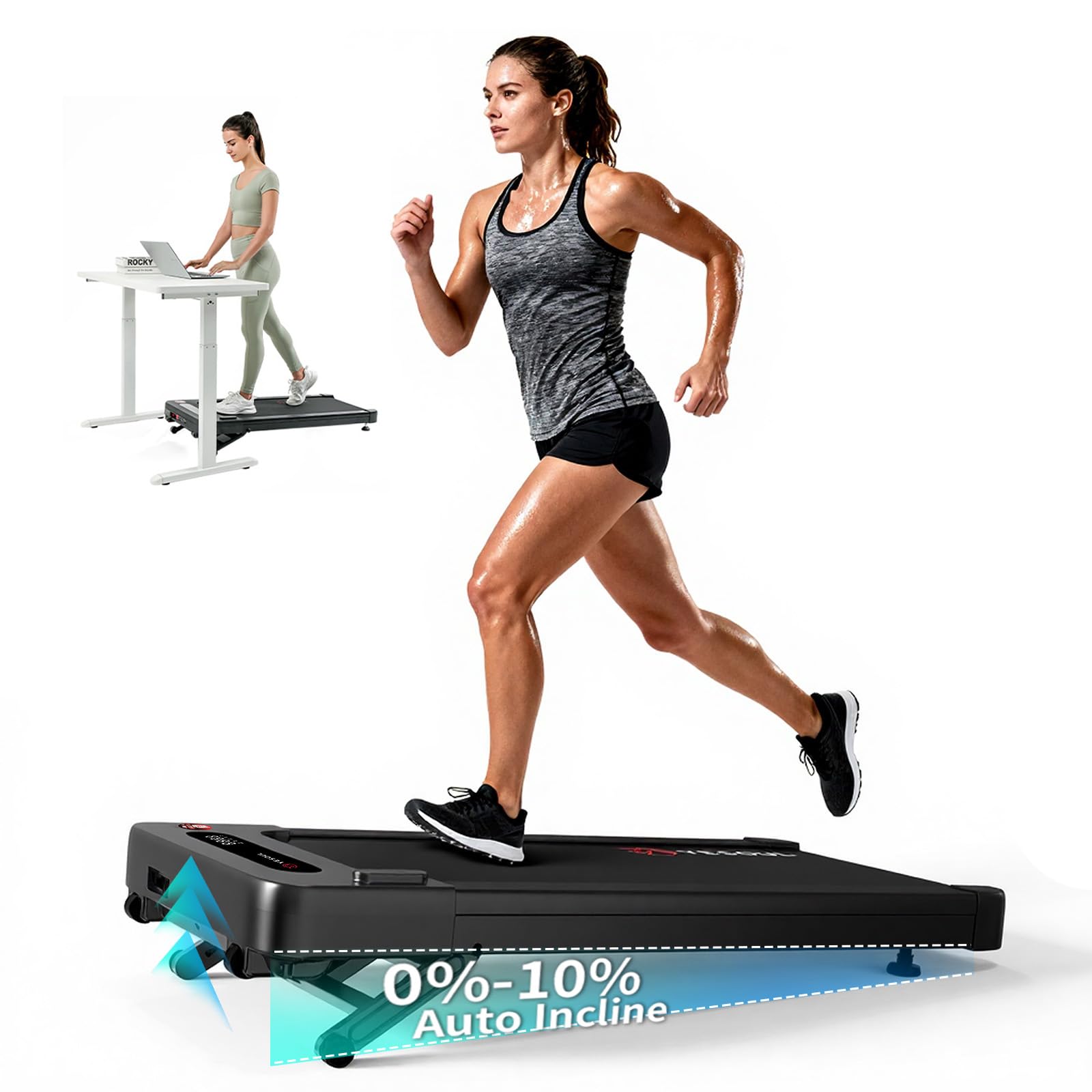 Yesoul Walking Pad Treadmill with 10% Auto Incline, Under Desk Treadmill for Home Walking, Hiking & Running, 300lbs Capacity, Smart App Scenic Routes & Live Classes, Remote & LED Display