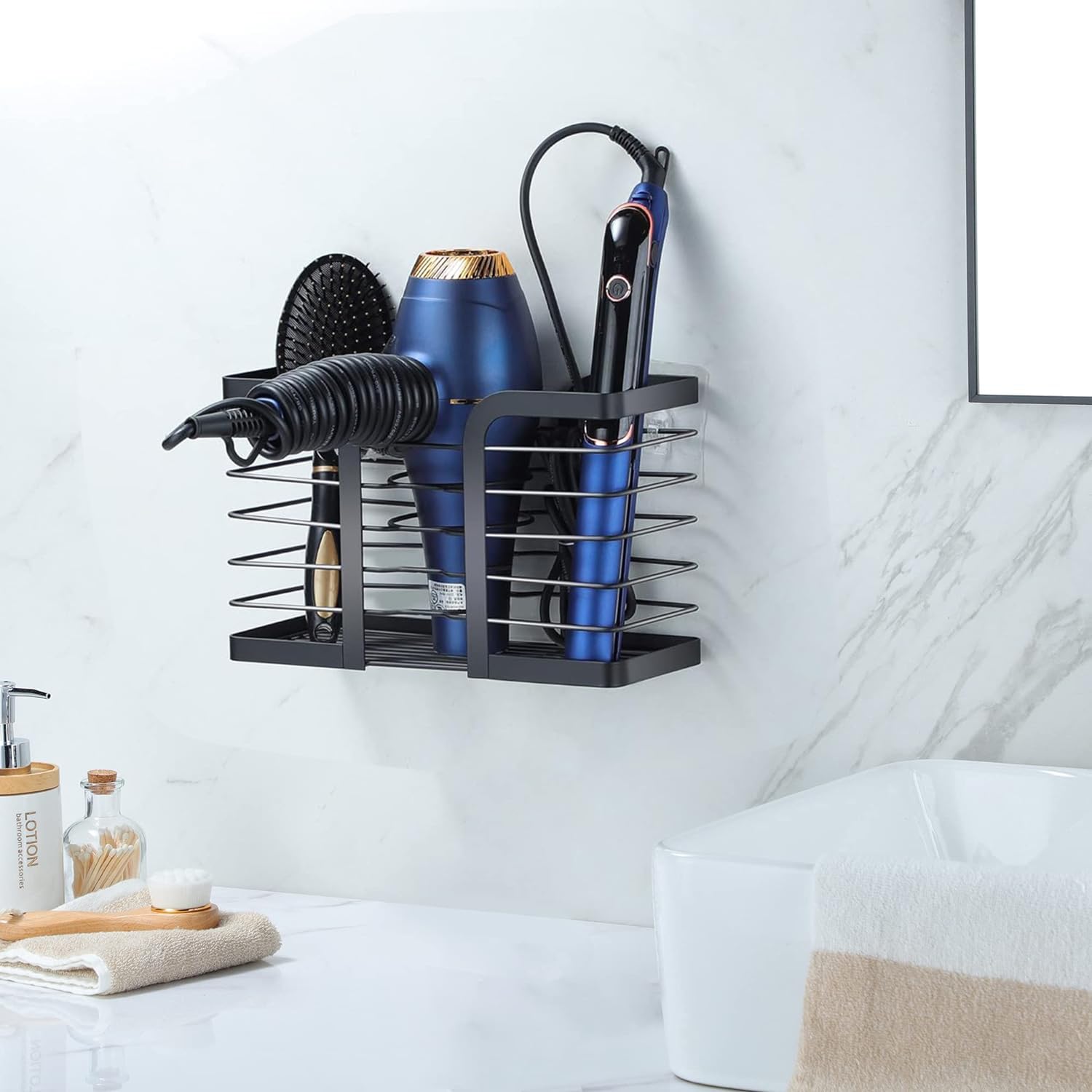 YIGII Hair Dryer Holder/Hair Tool Organizer Wall Mount - Metal Wire Bathroom Blow Dryer Holder Hair Styling Hot Tools Organizer for Flat Iron, Curling Wand, Straightener, Electric Shaver