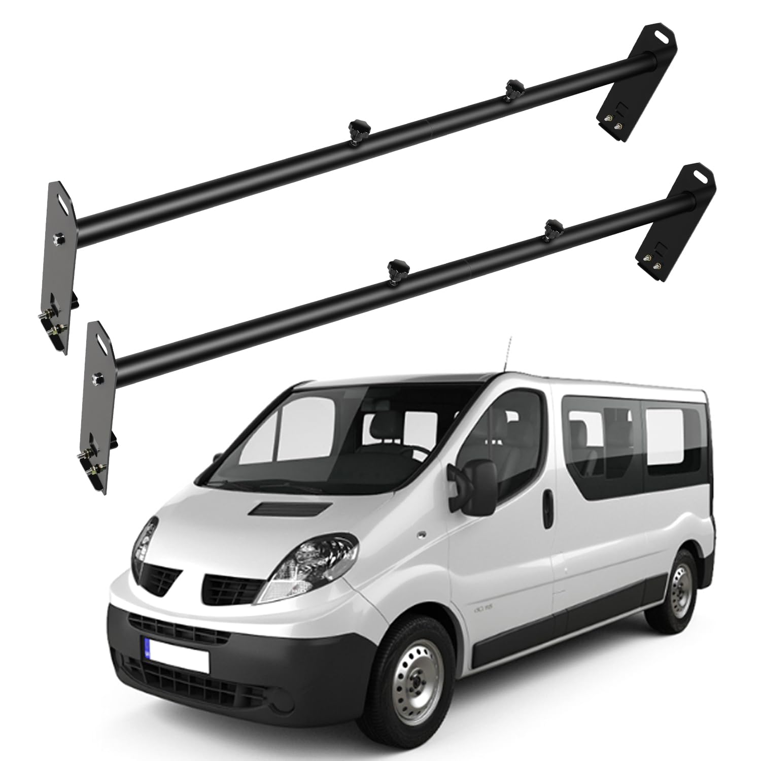 OCPTY Extendable Pick-Up Truck Ladder Rack Van Roof Mount 78.8" Steel Ladder Rack for Chevy Express 2500 for Dodge for Ford E-250/350 for GMC Savana with Rain Gutters (No Drilling) 2 Bars Set - Black