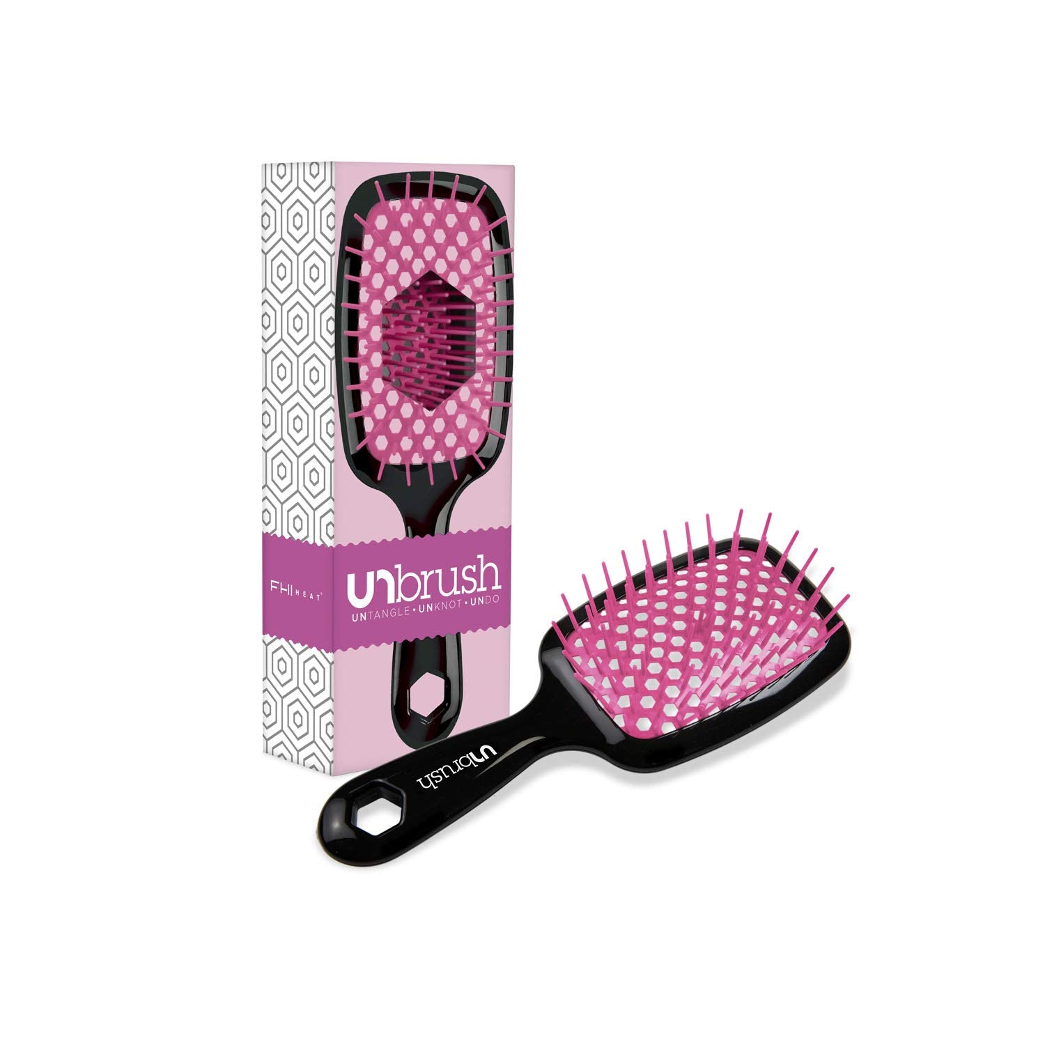 FHI Heat UNbrush Detangling Brush for Pain-Free Brushing on All Wet or Dry Hair Types — Durable DuoFlex Anti-Static Bristles, Lightweight Handle, Vented Hair Brush, Cherry Blossom