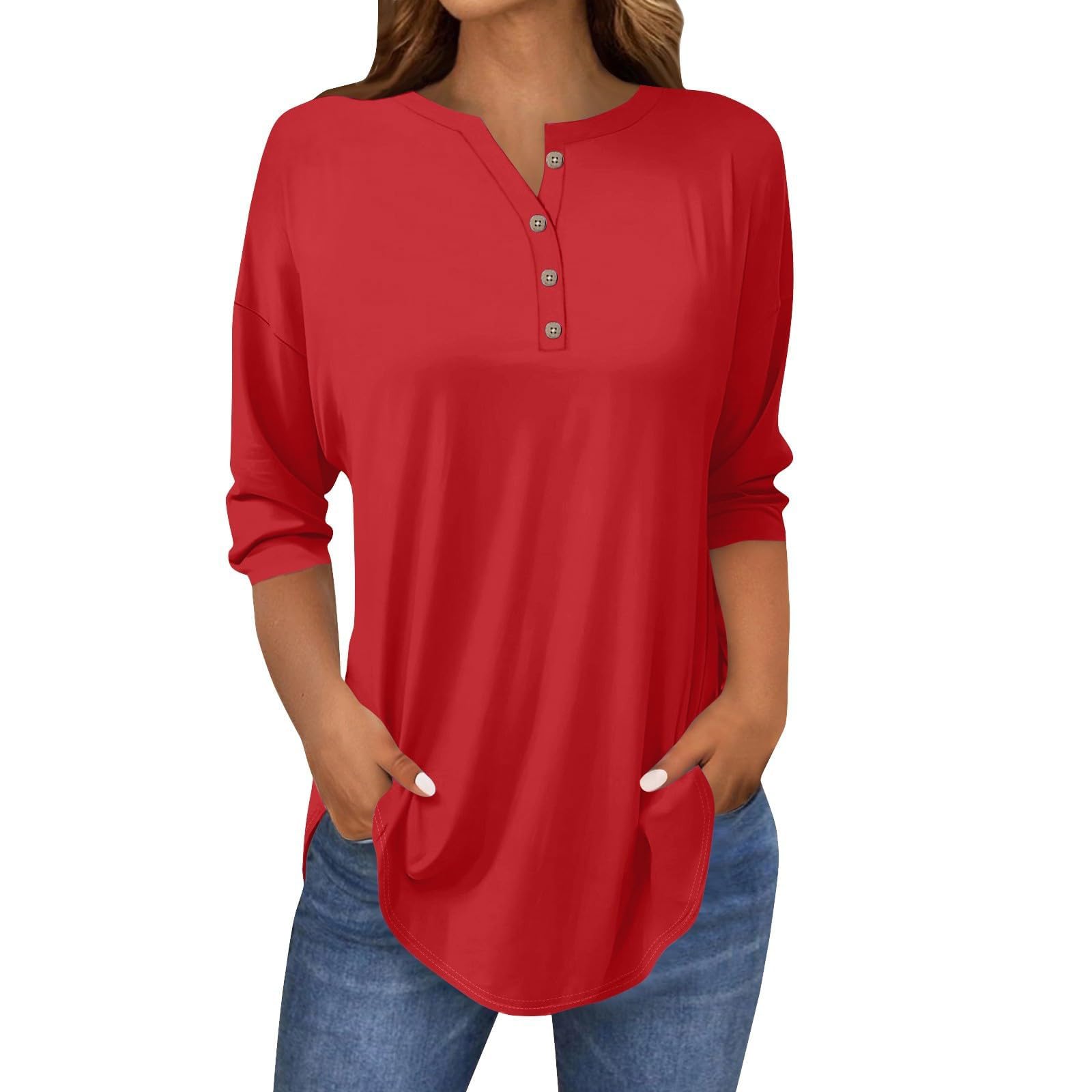 Women 3/4 Sleeve Tops,Amazon Haul Sale Clearance Boxes with Clearance Items,Women Shirts Dressy Casual,ofertas De Prime Amazon para Hoy,Prime Amazon Membership,amàzon Orders B-red