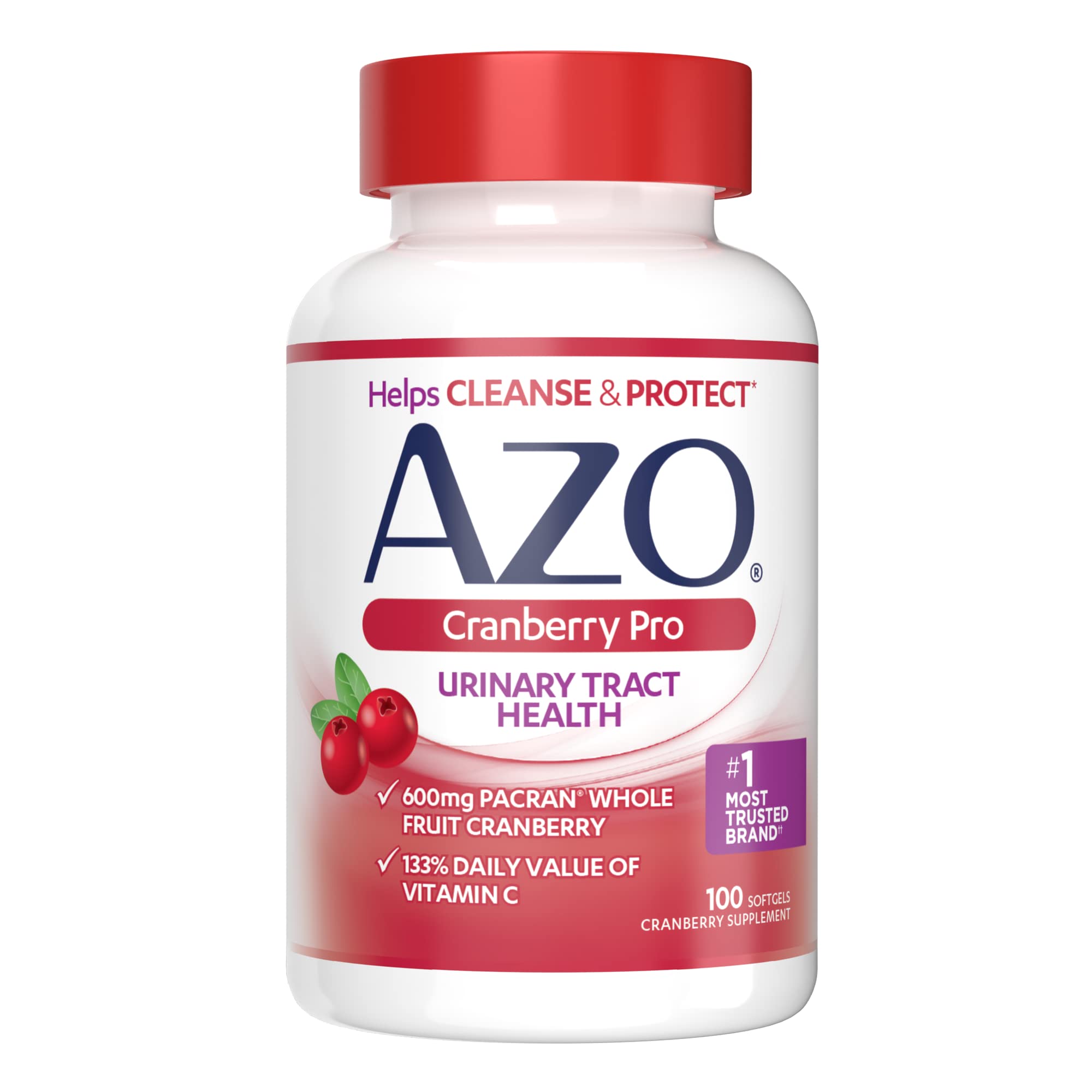 AZO Cranberry Pro, Cranberry Pills for Women & Men, 600mg Pacran, Made with Concentrated Whole Fruit Cranberry Powder to Help Cleanse and Protect The Urinary Tract*, Sugar Free, Non-GMO, 100 Softgels