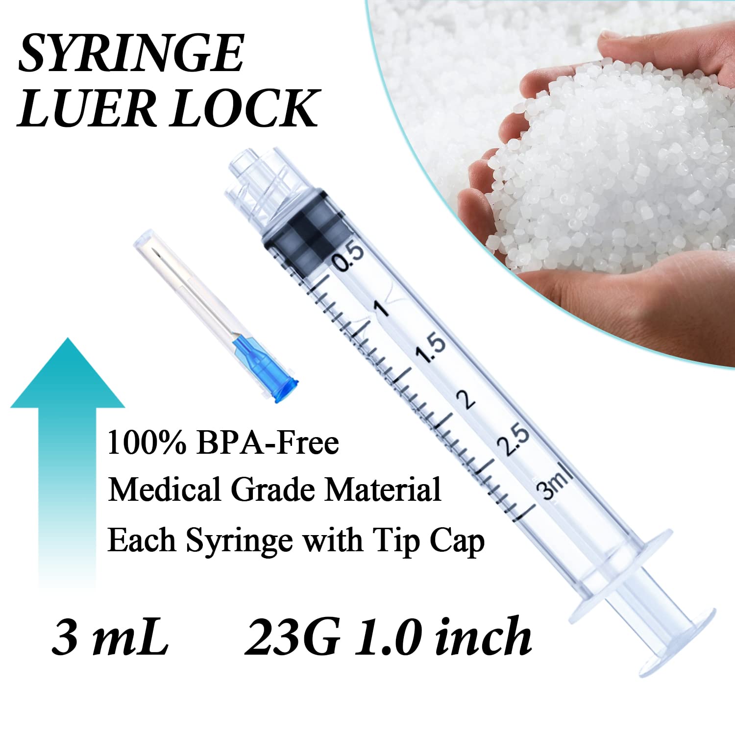 4 Pack 3ml Disposable Syringe with 23Ga 1.0 Inch, Luer Lock Syringes, Individual Sterilized Wrapped