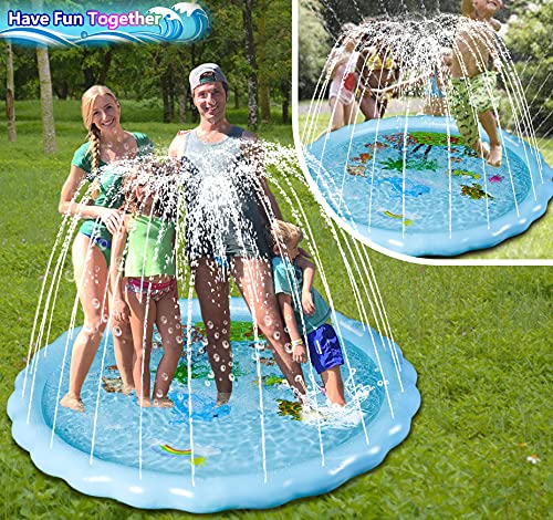 Water Splash Pad for Kids, 67'' Big Splash Pad, Dog Splash Pad Baby Sprinkler Pad Large for Dogs Splash Mat Sprinkle and Play Pads Pool for 3 4-8 10-12 Year Olds for Outdoor Backyard, Light Blue