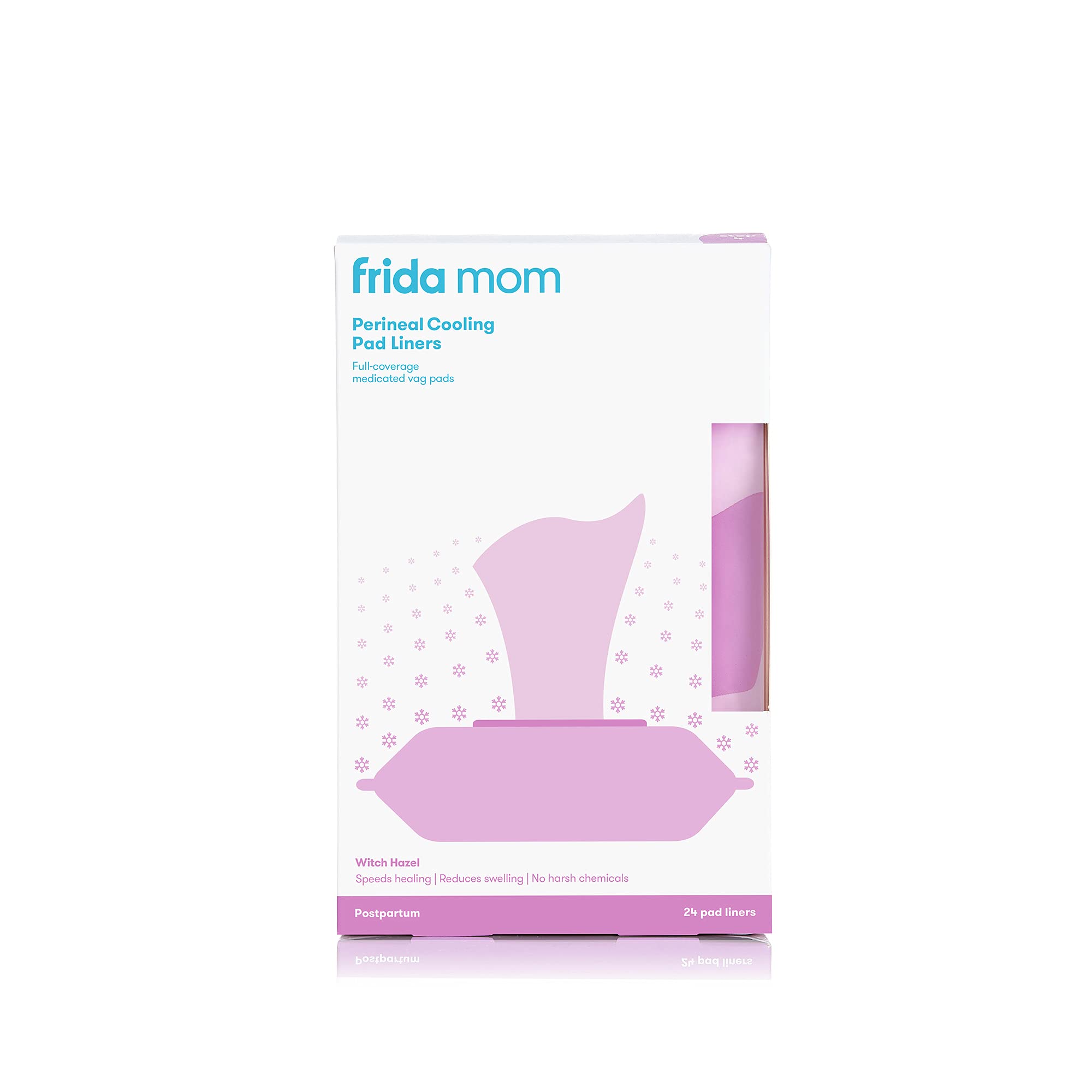 Bundle of Frida Mom Witch Hazel Perineal Cooling Pad Liners (24ct) + Frida Mom Upside Down Peri Bottle for Postpartum Care