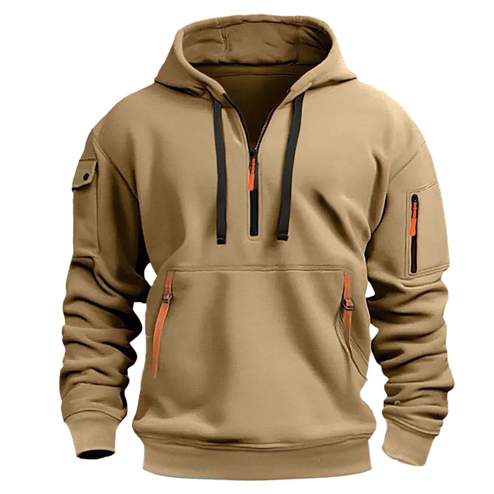 Senior Deals Of The Day, Quarter Zip Pullover Men, Camo Hoodie, Tactical Cargo Long Sleeve Workout Hoodie Vintage Jacket Winter Sweater Coats (B-Khaki, XL) Todays Daily Deals Clearance