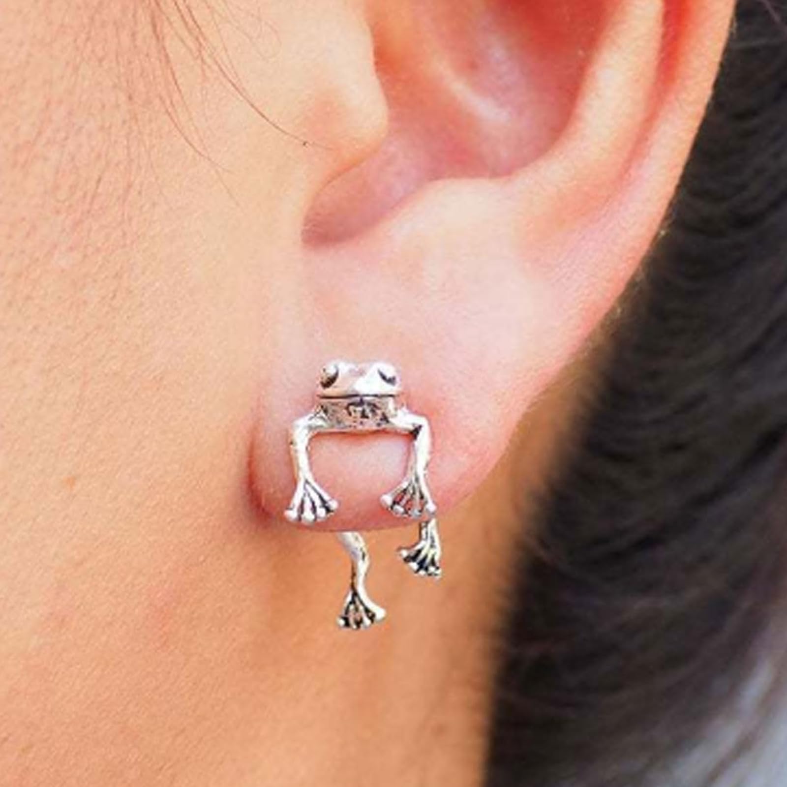 Silver Frog Earrings for Women Vintage Frogs Shaped Stud Earrings Funny Cute 3D Earrings Animal Earrings Jewelry Gifts