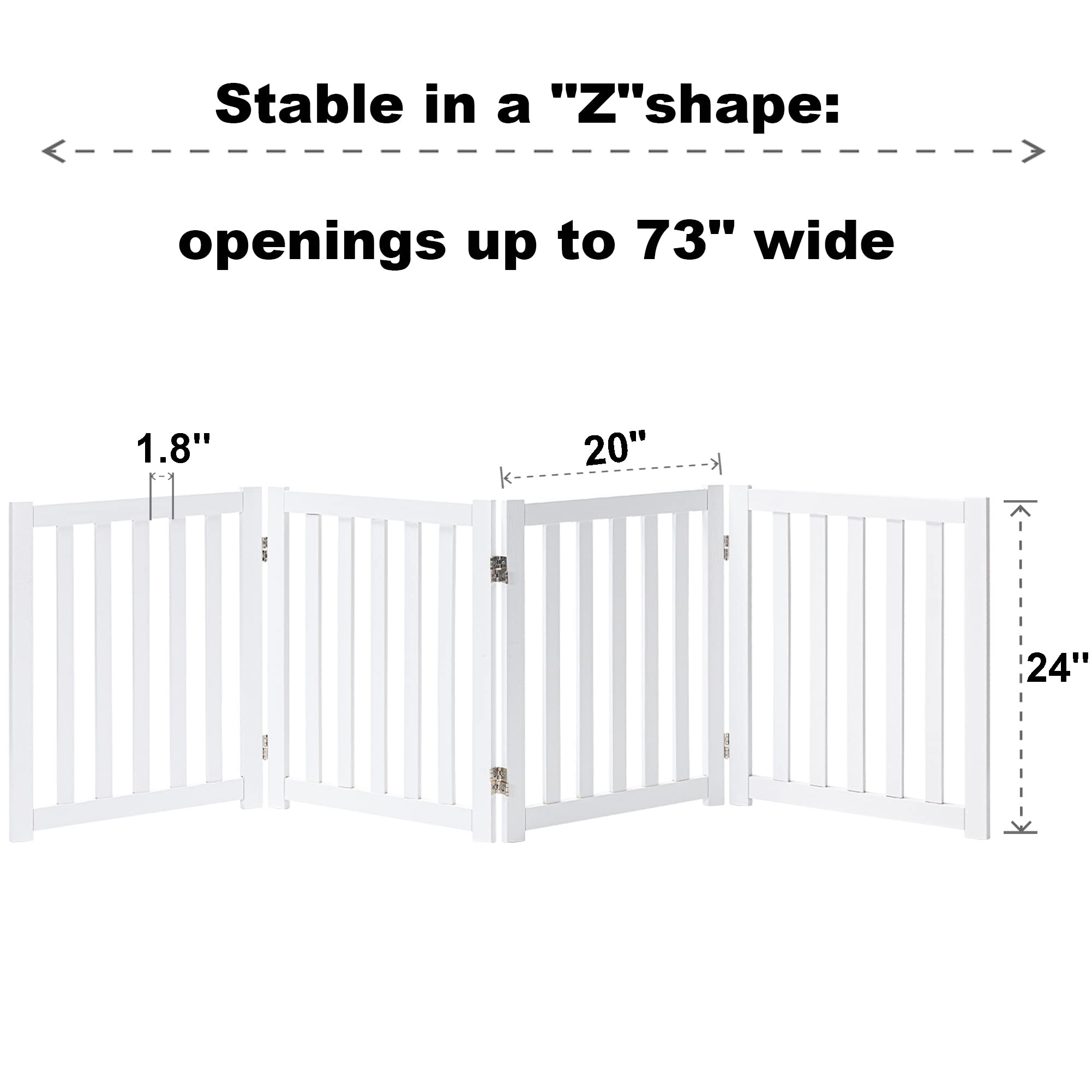 LZRS Solid Hardwood Freestanding Pet Gate,Wooden Dog Gates for Doorways,Nature Wood Dog Gates for The House,Dog Gate for Stairs,Freestanding Indoor Gate Safety Fence,White,24" Height-4 Panels