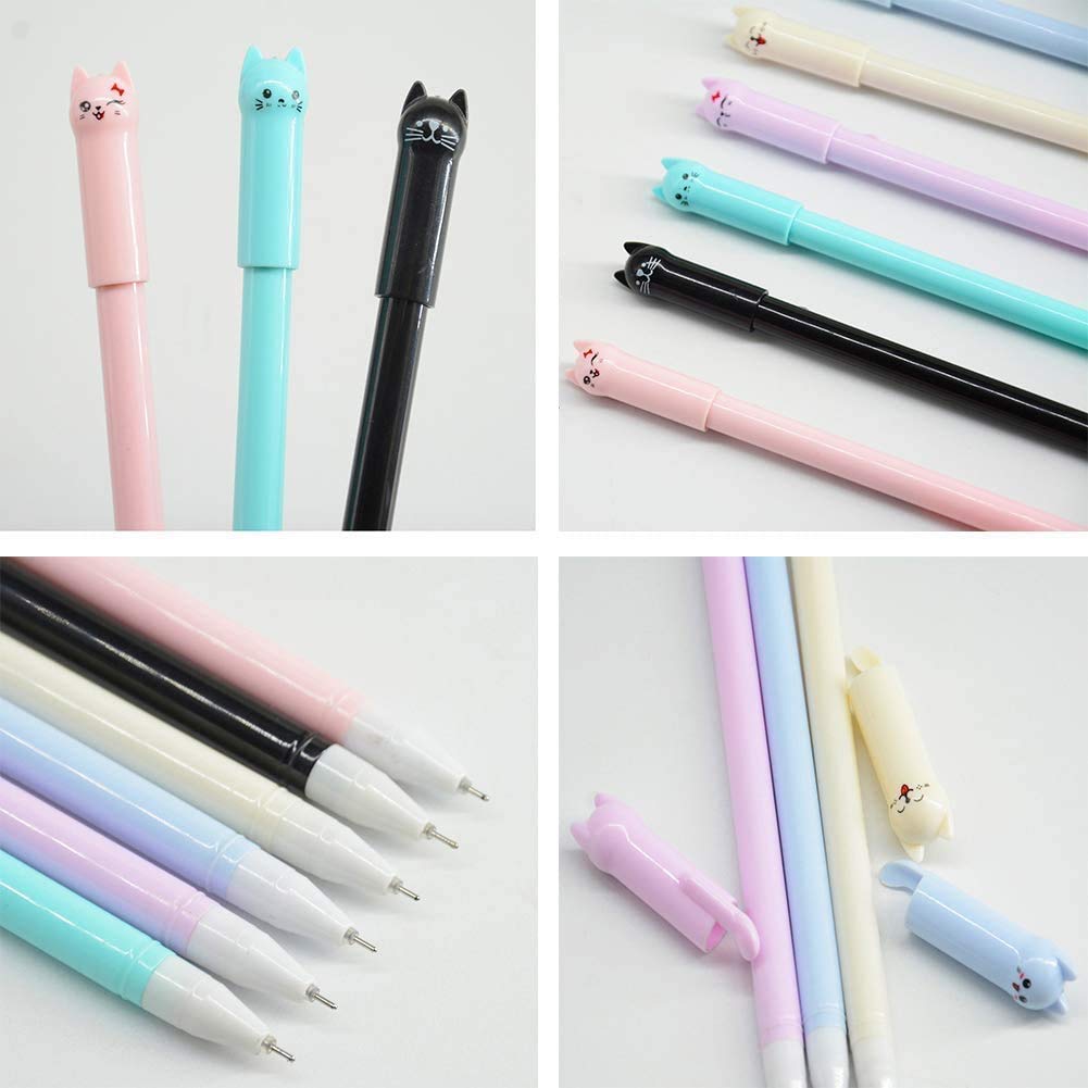 sencoo Girl Cute Pens Kawaii Pen Cute Cat Pen 0.5 mm Gel Pens Black Ball Point Pens for School Office Supplies (12 cat)