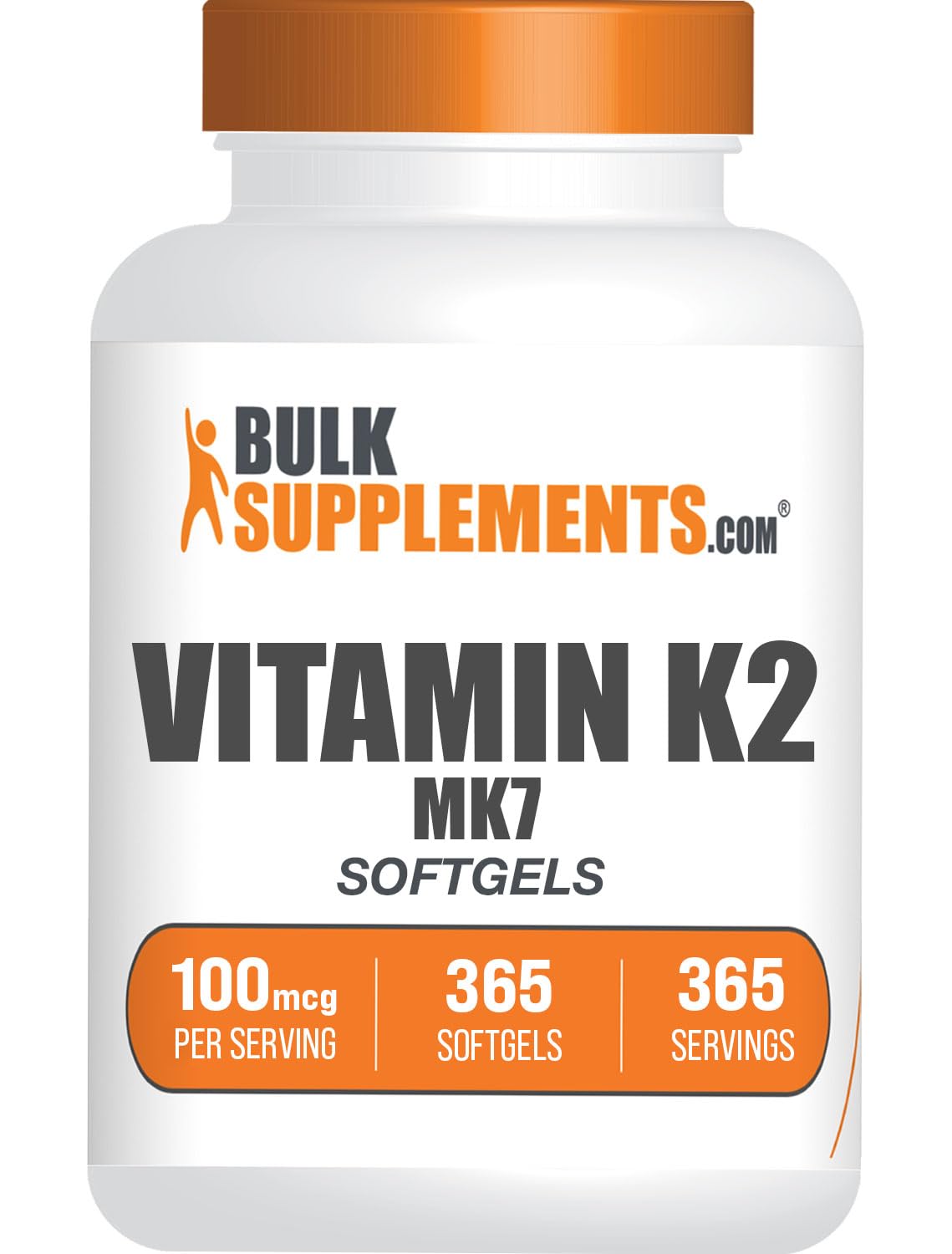 BulkSupplements.com Vitamin K2 Softgels - Vitamin K2 MK7, Vitamin K2 Supplement, Vitamin K2 100 mcg - MK7 Vitamin K2 for Bones, Gluten Free - 1 Softgel per Serving, 365 Softgels