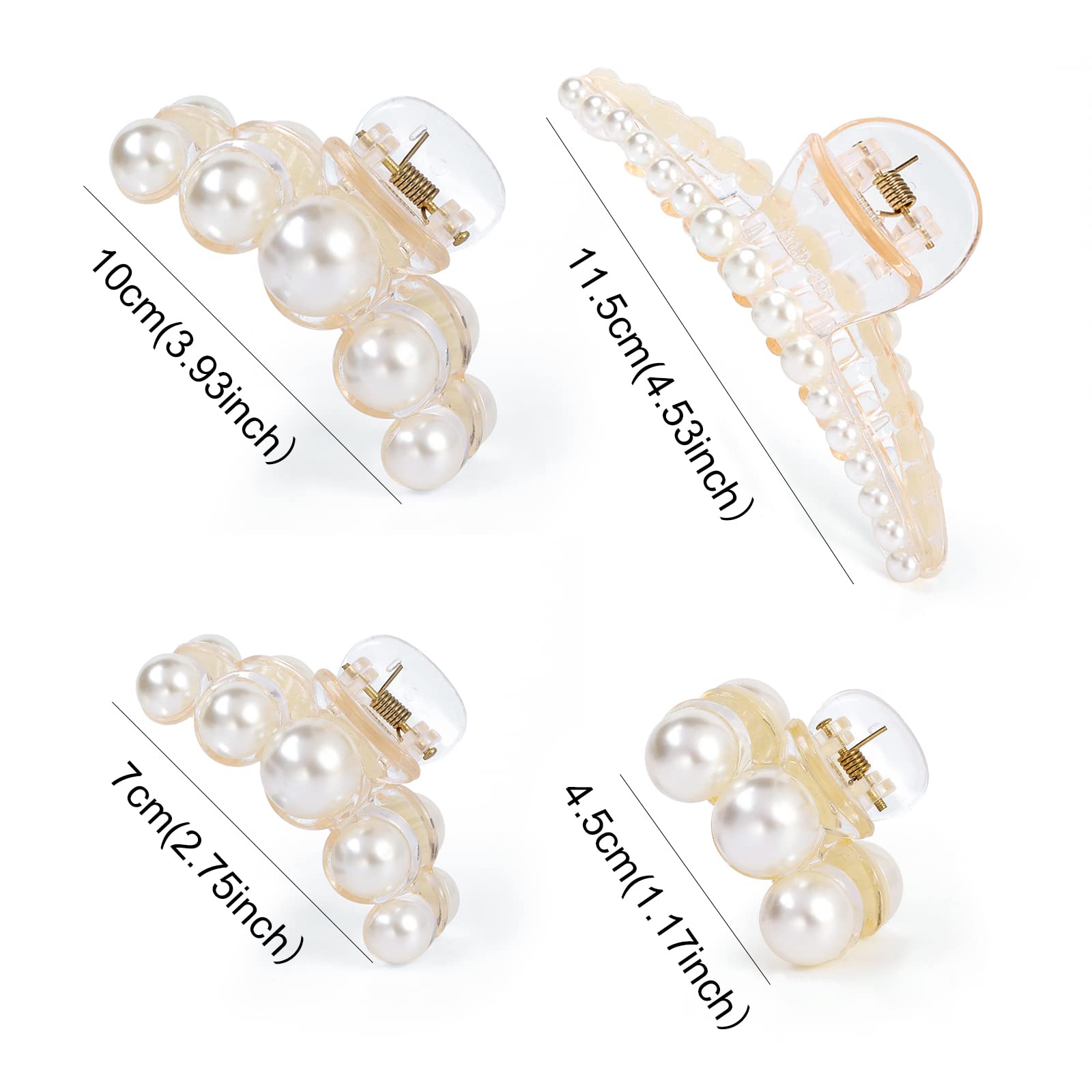 Mehayi 4 PCS Large Pearl Hair Claw Clips for Women Girls, Hair Barrette Clamps for Thick Thin Hair, Fashion Hair Accessories Headwear Styling Tools for Party Wedding