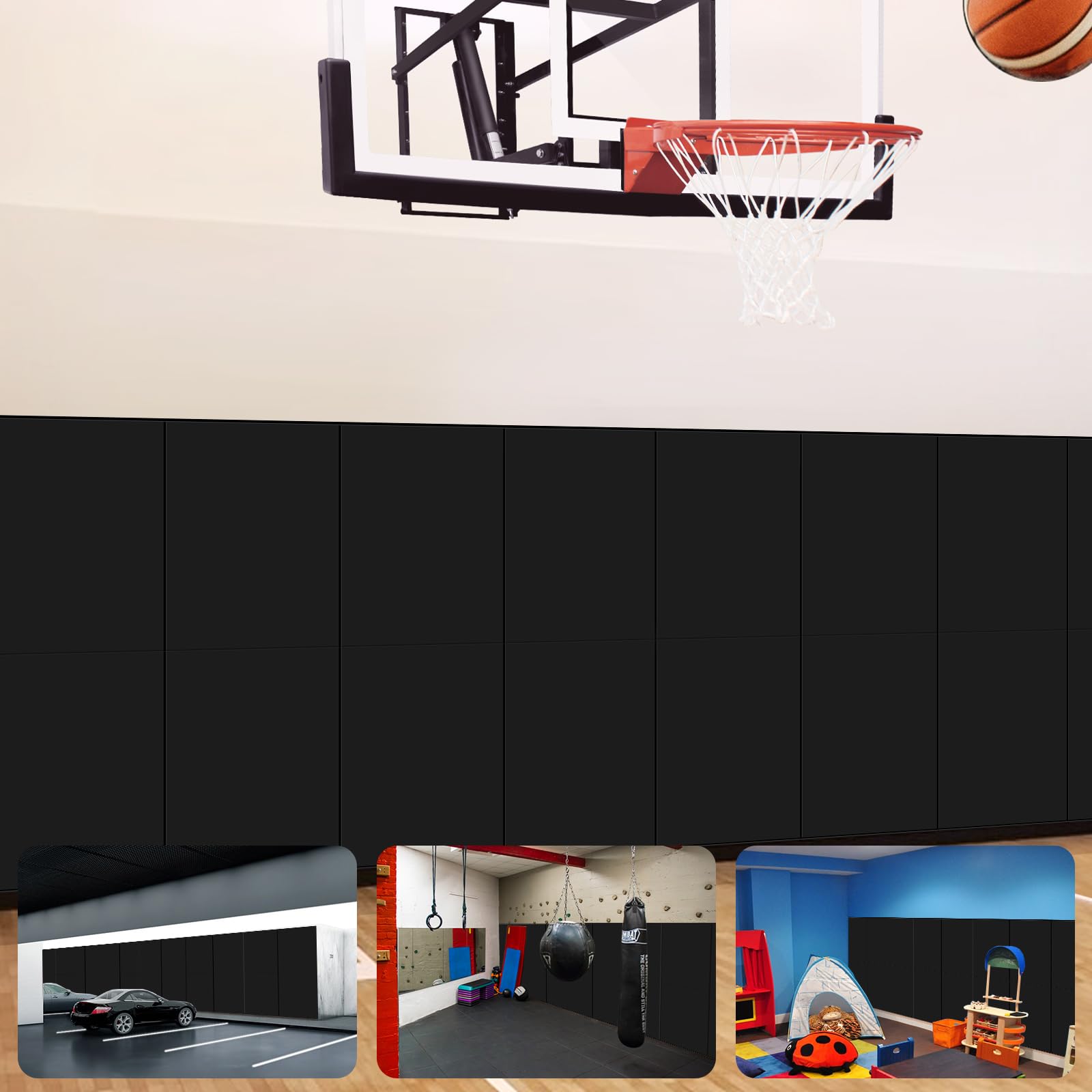 VANCL Gym Pads 72'' Gym Wall Padding Removable 6 Feet Gym Wall Padding Baseball 4" Thick Wall Mats for Padding 72'' Wall Pads Gym Mat Padded Wall 72''x20''x4'' [6 Pack]