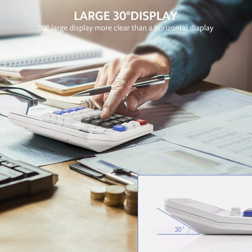 Calculator,12 Digit Extra Large LCD Display Office Desk Calculators, Two Way Power Battery and Solar,Big Button Standard Basic 4 Function Desktop Calculators for Office Financial Accounting Business