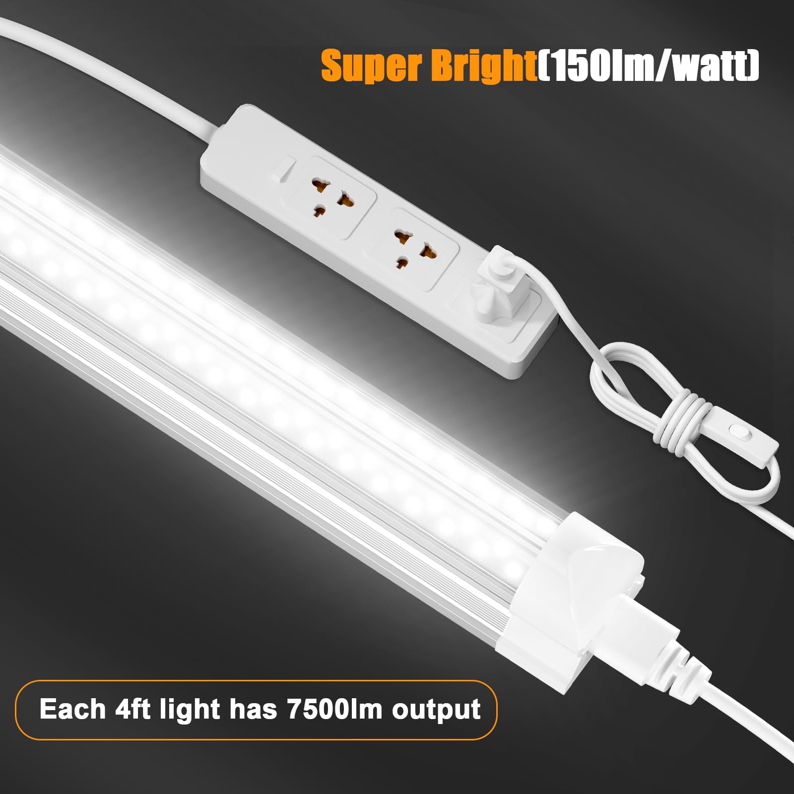 ONLYLUX LED Shop Light 4FT, 6000K 50W 7500LM, Linkable Utility Ceiling Light Fixture, 4 Foot T8 Integrated LED Tube Lights, V Shape High Output, Linkable with On/Off Switch (12 Pack)