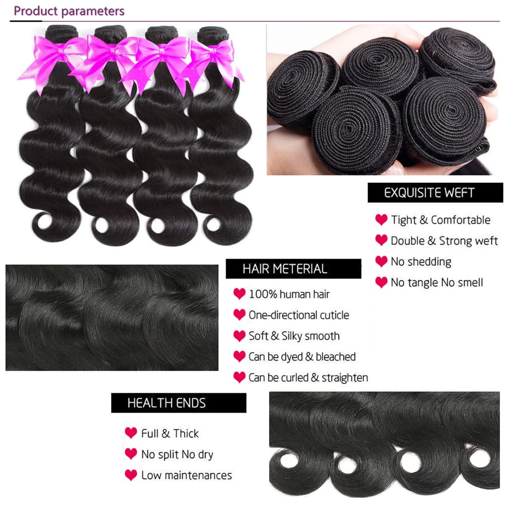 Body Wave Bundles Human Hair 4 Bundles (20 18 16 14 inches) 12A Brazilian Virgin Human Hair Bundles Body Wave 100% Unprocessed Human Hair Wavy Extensions Natural Color by Aelinsi