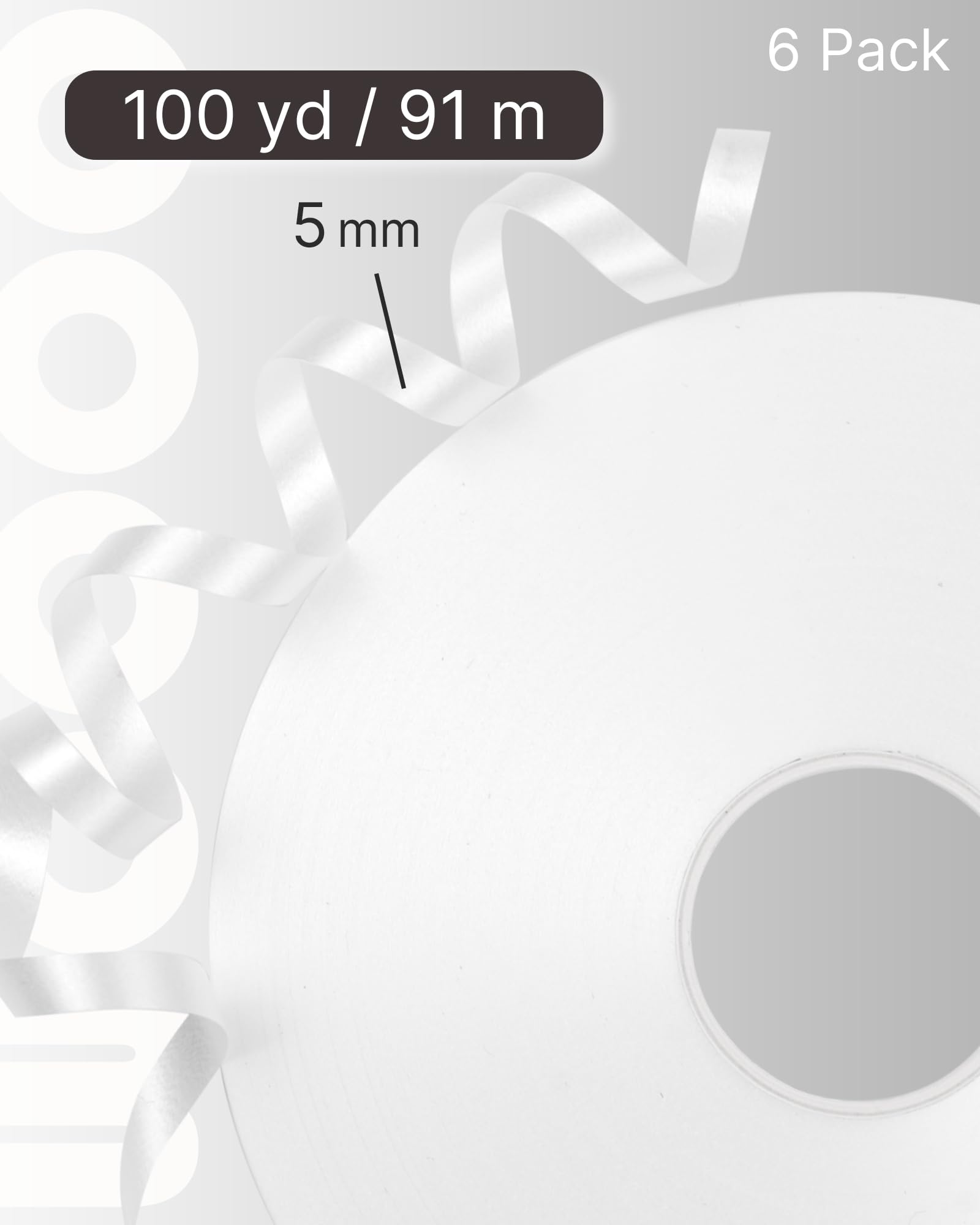 PartyWoo White Ribbon - 600 Yards Curling Ribbon for Balloons, Balloon String, Crafting, Wedding, Florist (6 Rolls, 100 Yards/Roll)