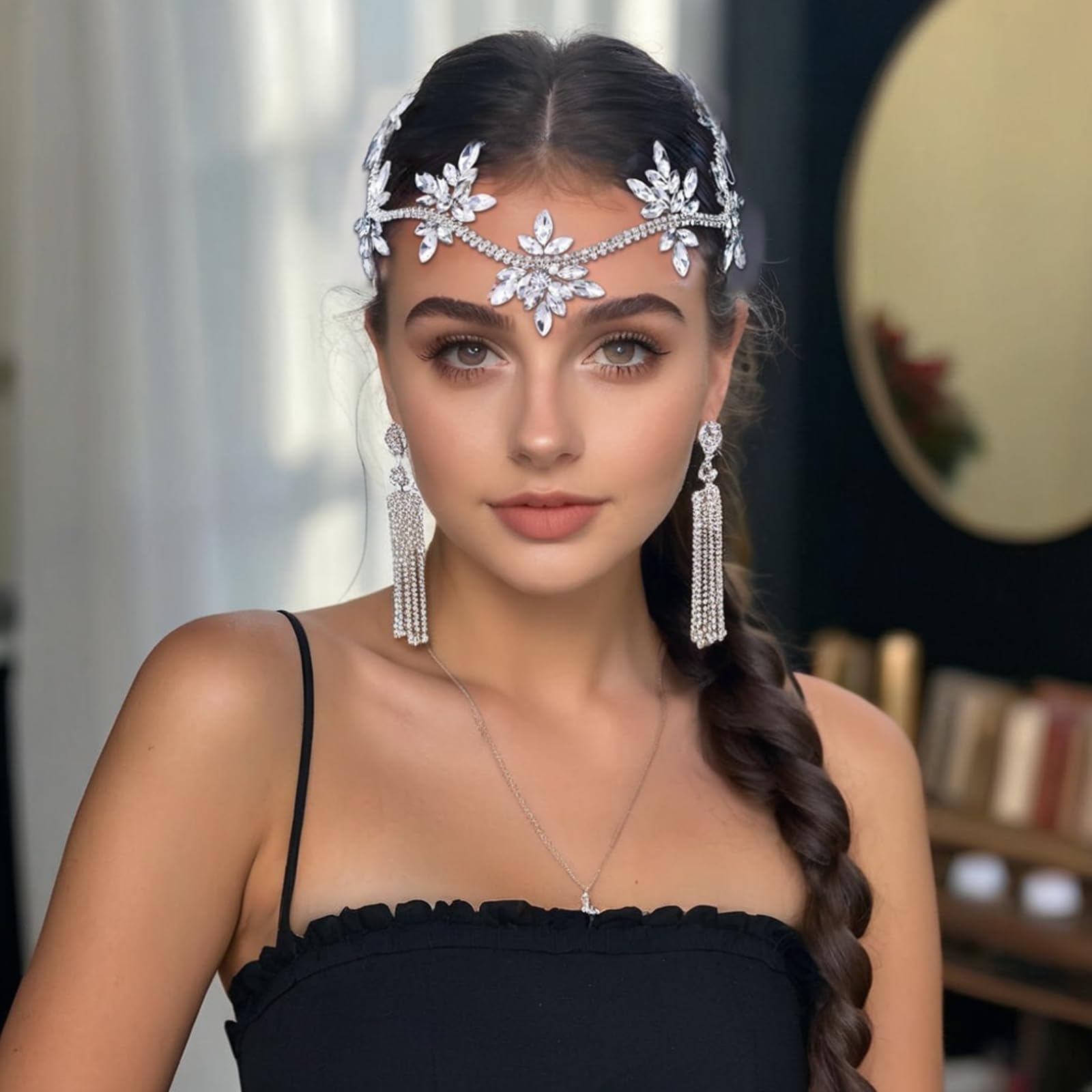 FUILUA Rhinestone Bride Headband Wedding Headpiece with Comb Sparkle Crystal Hair Accessories for Women Girls
